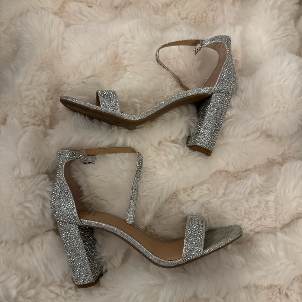 Elegant Silver Glitter Block Heels